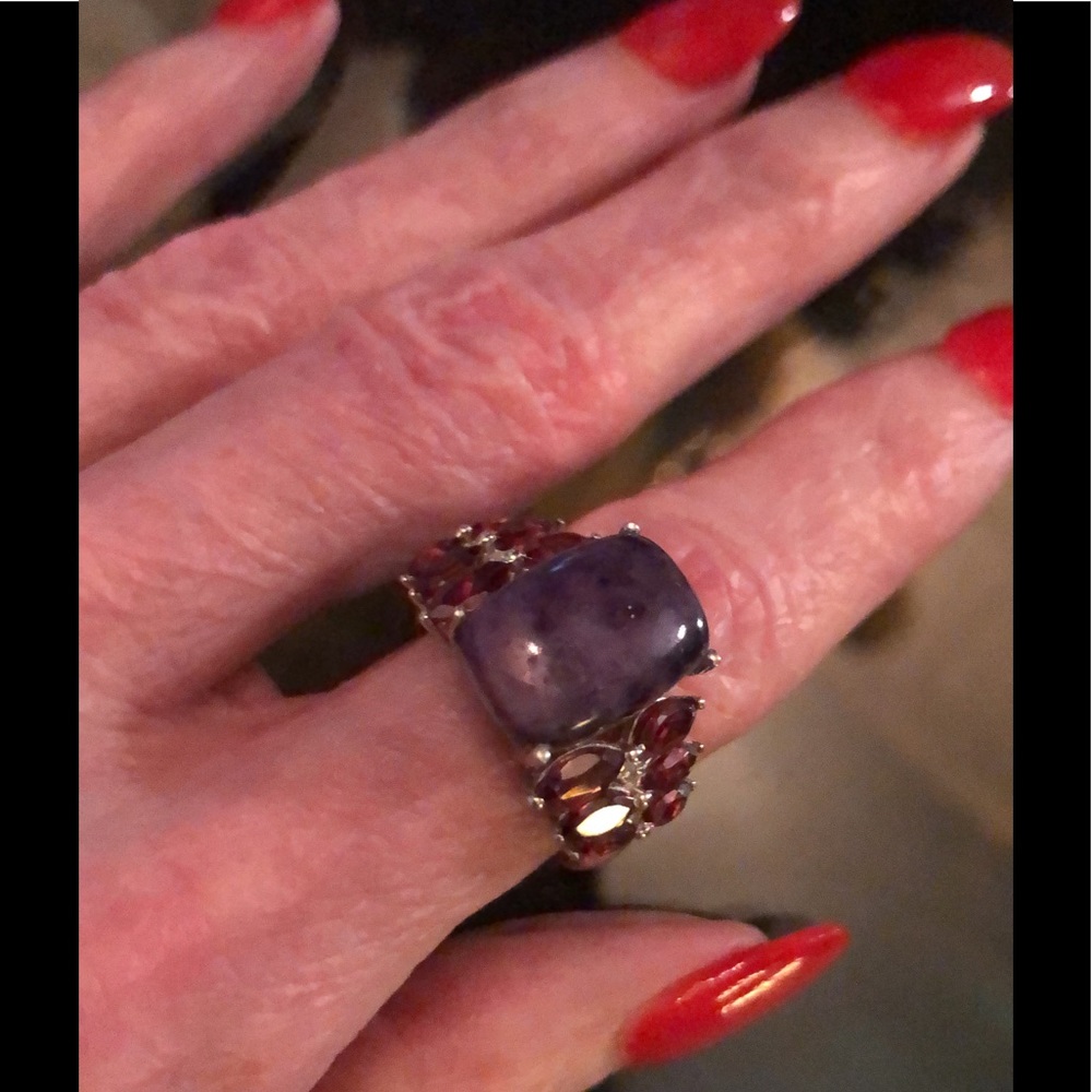 Sierra Madre opal & Rodalite Garnet W/diamond ring - Picture 2 of 4